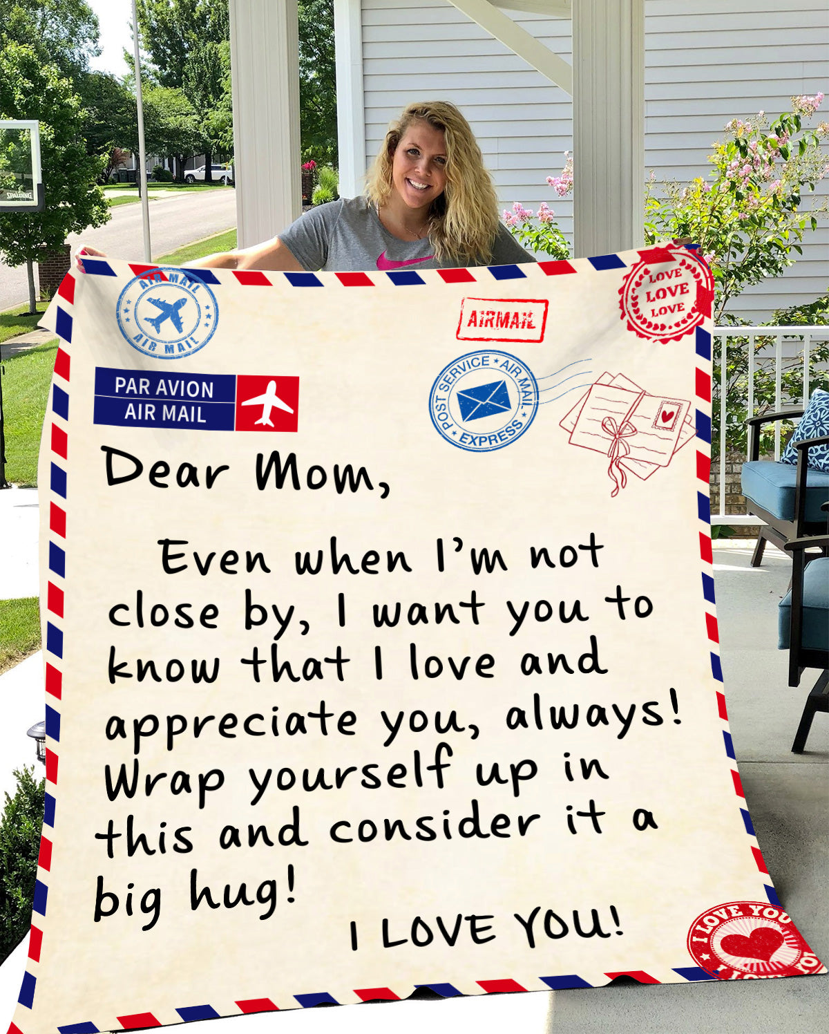 Dear Mom - I Love You Postage Blanket - Birthday, Loving Gift for Mom, Mother's Day Gift