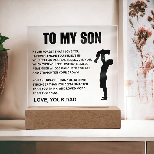 TO MY SON - LOVE DAD SQUARE ACRYLIC LIGHT - GIFT FOR SON