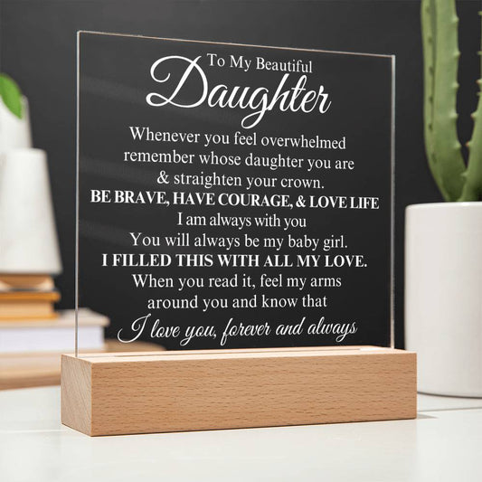 To My Daughter Straighten Your Crown- Acrylic Square Lamp - Gift for Daughter