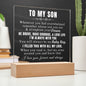 TO MY SON - "FEEL MY ARMS AROUND YOU"   SQUARE ACRYLIC PLAQUE