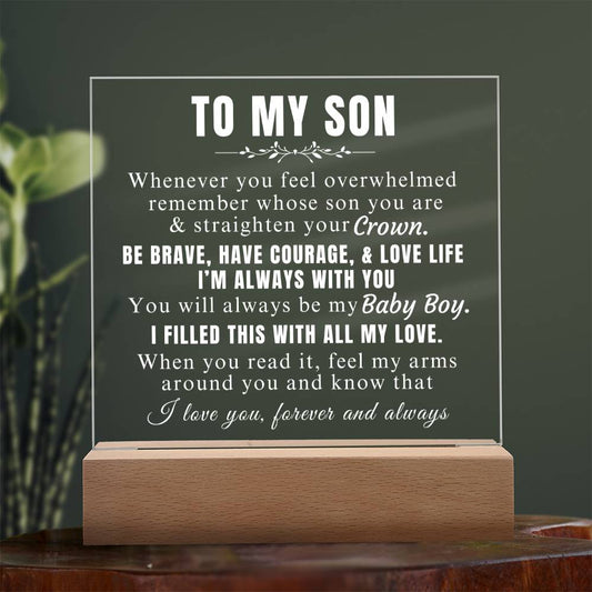 TO MY SON - "FEEL MY ARMS AROUND YOU"   SQUARE ACRYLIC PLAQUE