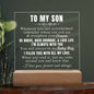TO MY SON - "FEEL MY ARMS AROUND YOU"   SQUARE ACRYLIC PLAQUE