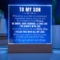 TO MY SON - "FEEL MY ARMS AROUND YOU"   SQUARE ACRYLIC PLAQUE