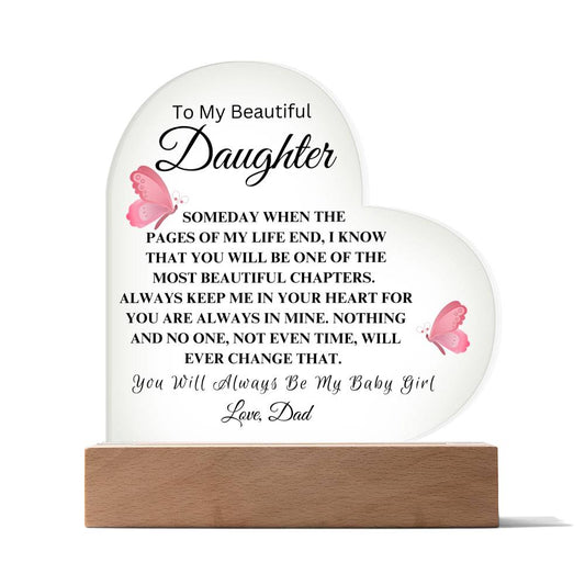 TO MY BEAUTIFUL DAUGHTER - LOVE DAD  BUTTERFLY HEART ACRYLIC LIGHT - GIFT FOR DAUGHTER