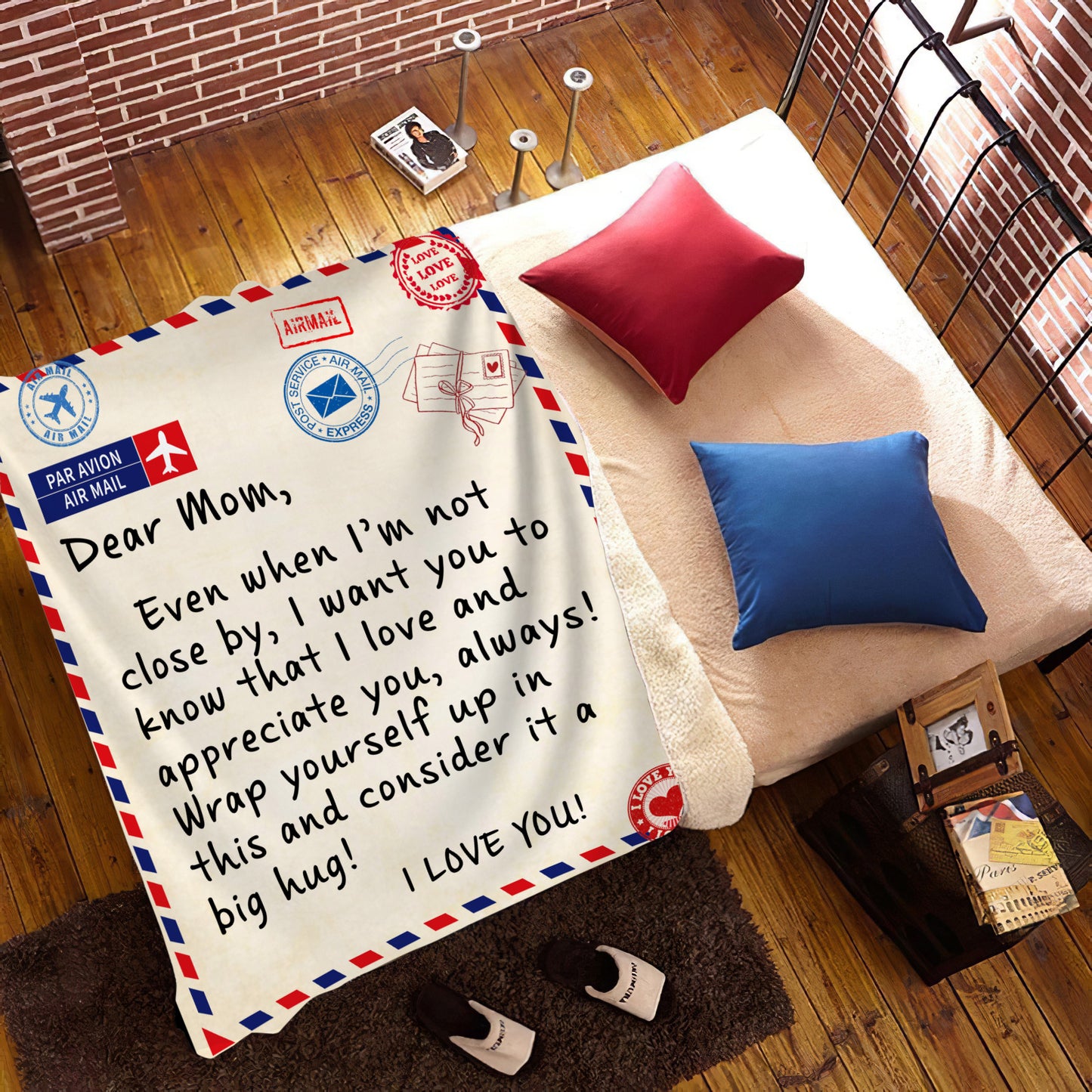 Dear Mom - I Love You Postage Blanket - Birthday, Loving Gift for Mom, Mother's Day Gift